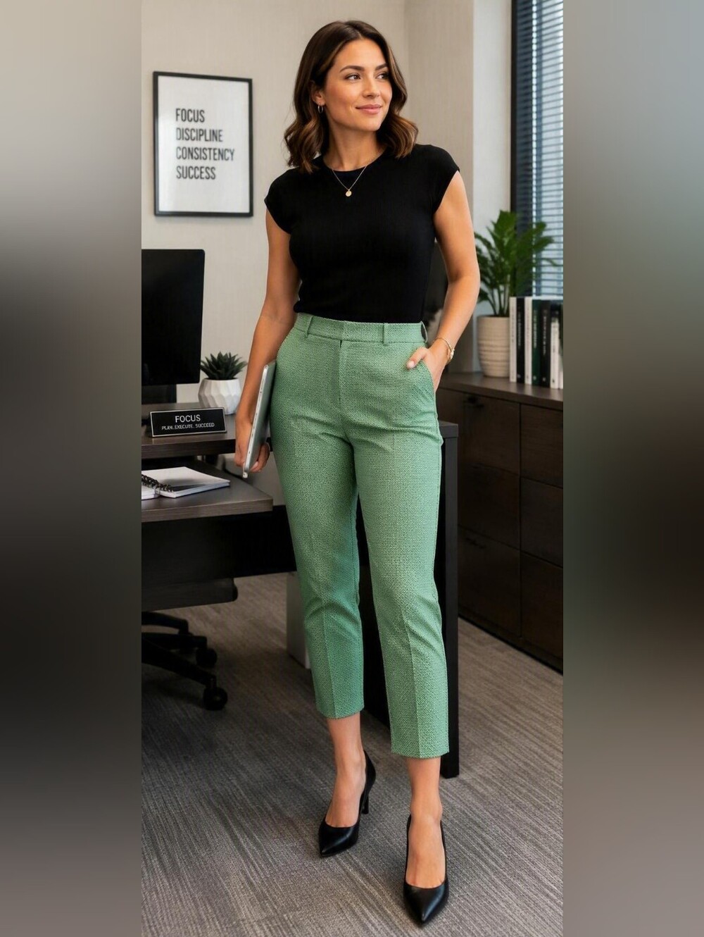 Banana Republic Green Cropped Patterned Pants